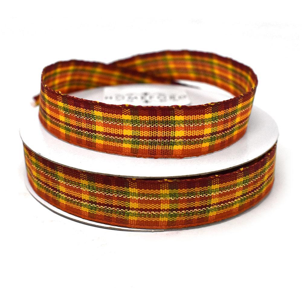 Fall Plaid and Metallic Gold Ribbon, 5/8-Inch, 10-Yard