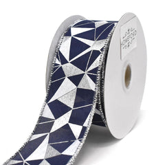 Metallic and White Abstract Wired Ribbon, 1-1/2-Inch, 10-Yard