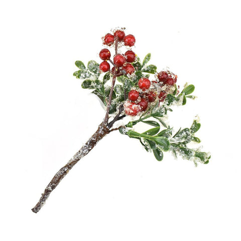 Iced Red Berry Boxwood Pick, 7-1/2-Inch