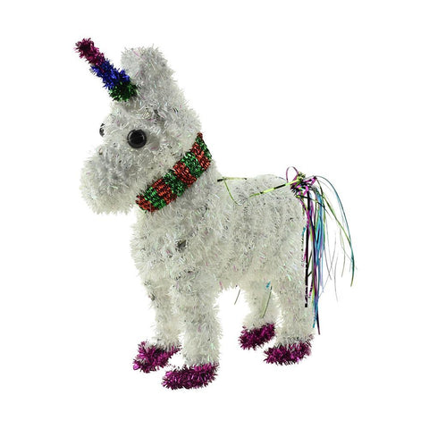 Tinsel Unicorn Tabletop Christmas Decoration, White, 10-1/2-Inch