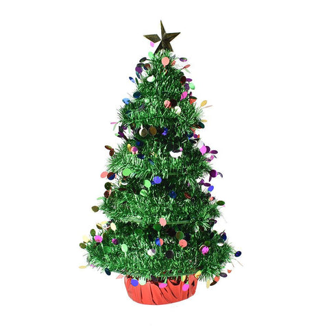 3D Tinsel Christmas Tabletop Tree, Green, 16-1/2-Inch
