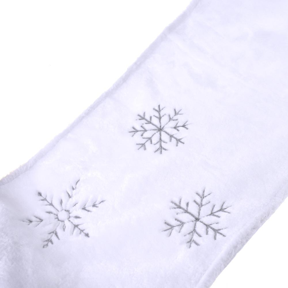 Plush Embroidered Snowflake Christmas Table Runner, White, 14-Inch x 90-Inch