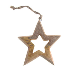 Hanging Wooden Distressed Star Cut-Out Christmas Ornament, 4-Inch