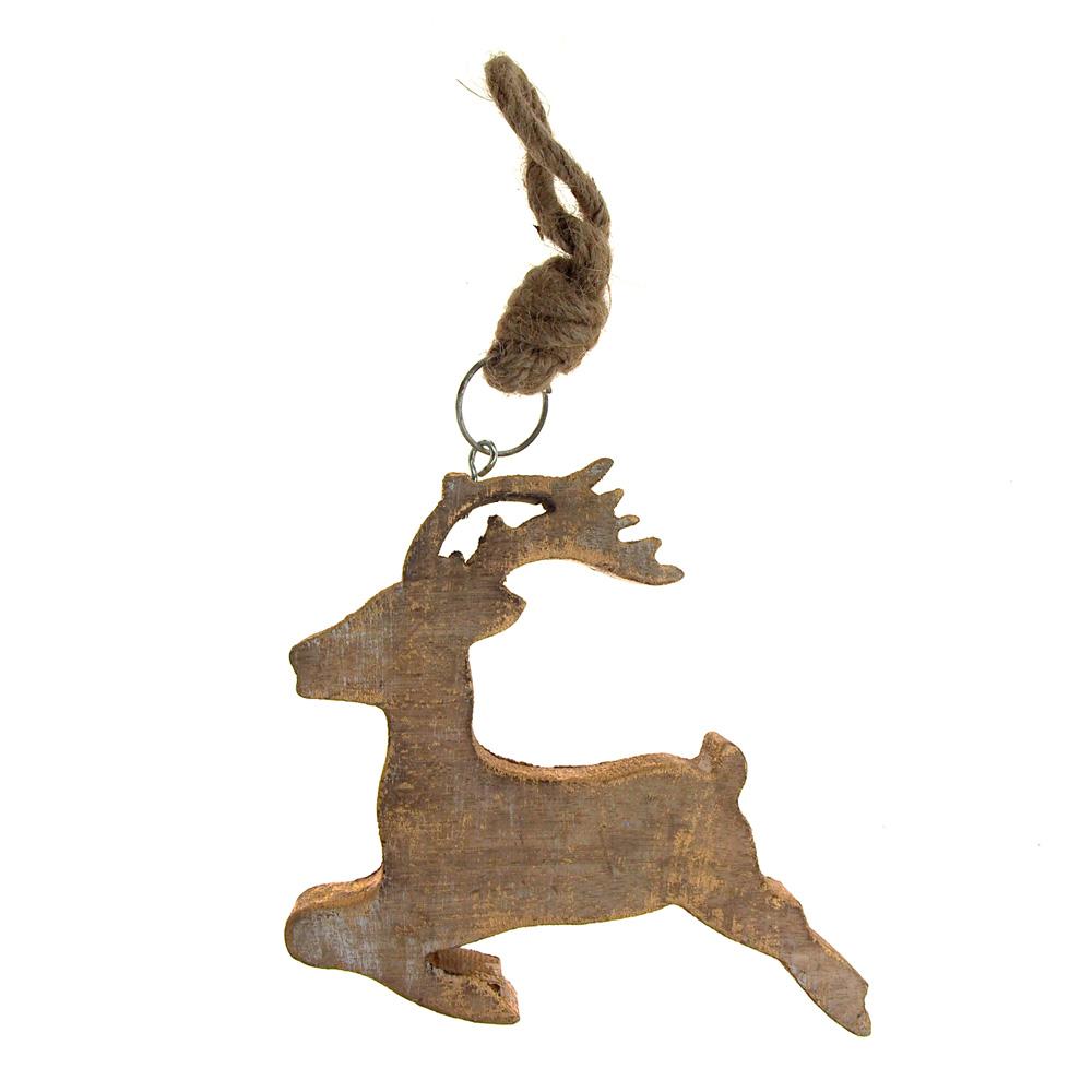 Hanging Distressed Running Reindeer Wooden Christmas Ornament, Gold, 6-Inch