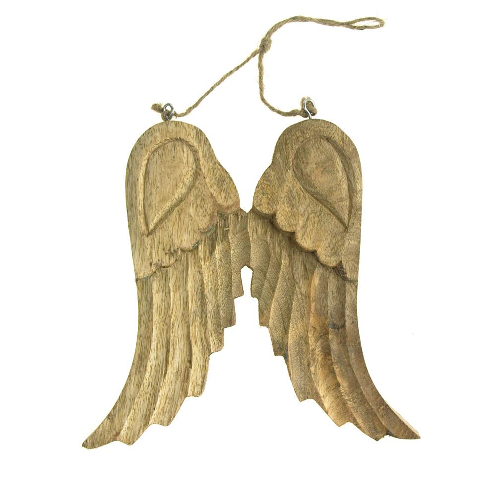 Large Hanging Wooden Angel Wings Christmas Tree Ornament, 8-Inch