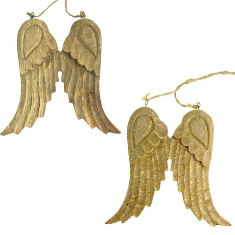 Large Hanging Wooden Angel Wings Christmas Tree Ornament, 8-Inch