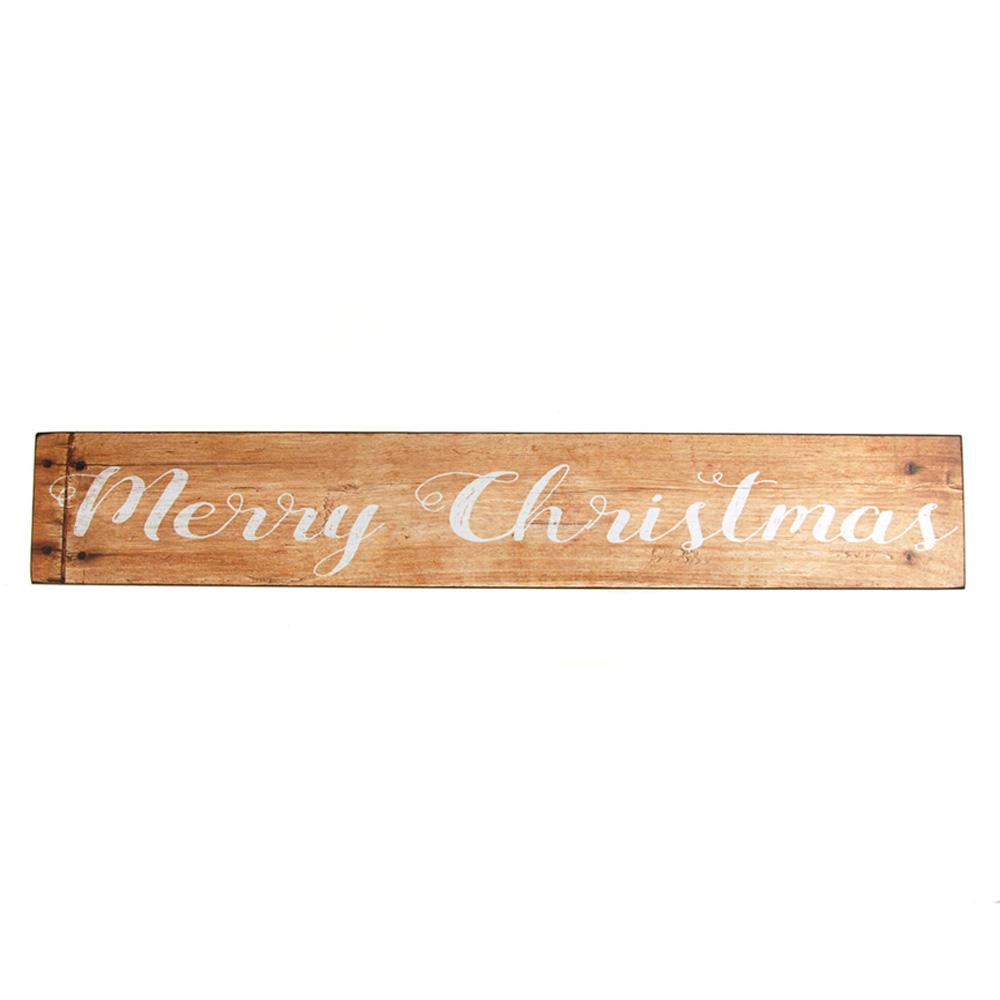 Vintage Style Wood Rectangle "Merry Christmas" Sign, Natural, 23-1/2-Inch x 4-Inch