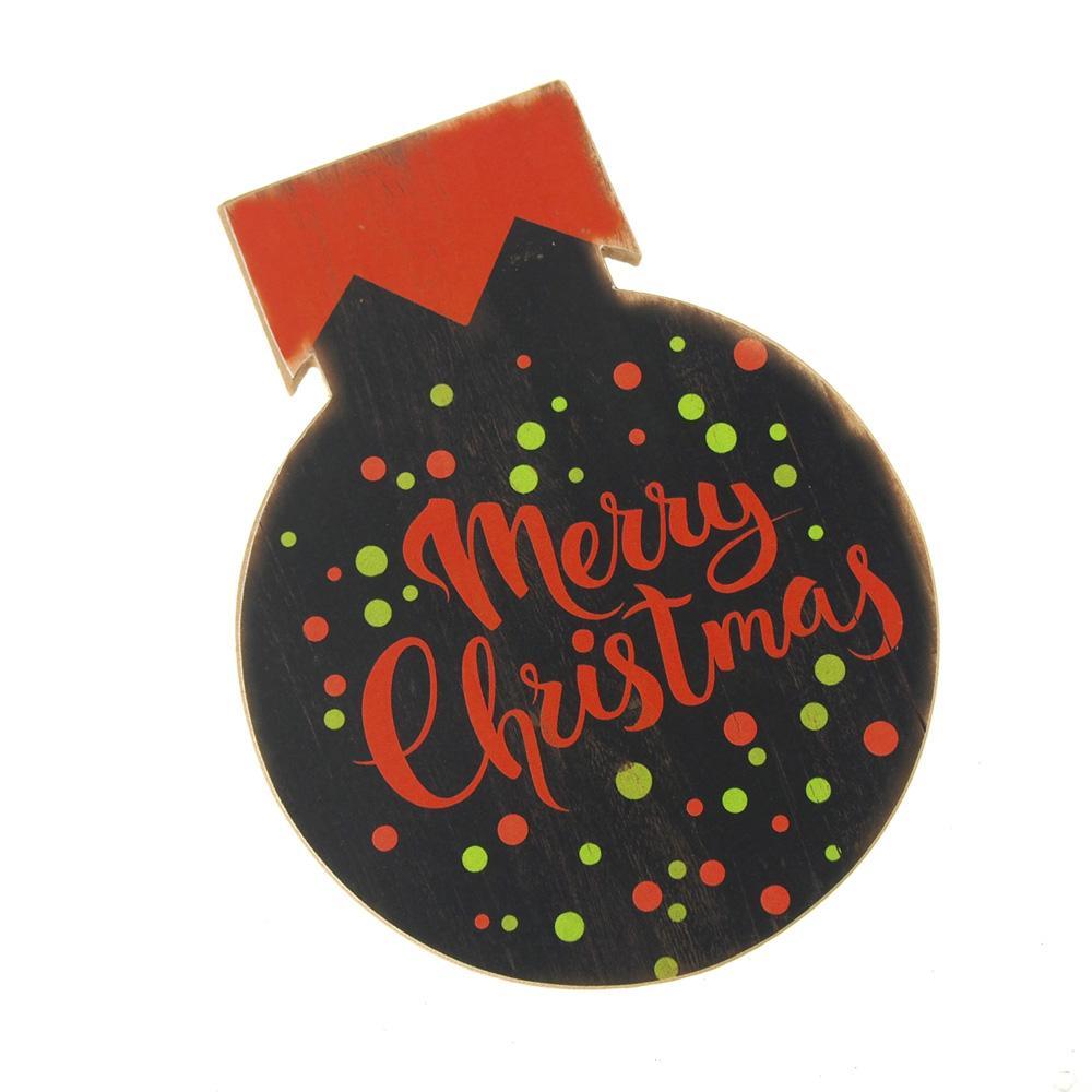 Carved Wooden "Merry Christmas" Hanging Plaque, 9-Inch