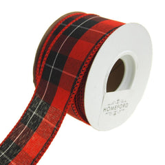 Checkered Mountain Cabin Plaid Wired Holiday Ribbon, Red/Black, 10 Yards