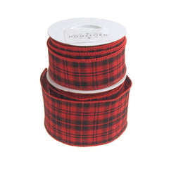 Checkered King Plaid Wired Holiday Ribbon, Red/Black, 10 Yards