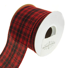 Checkered King Plaid Wired Holiday Ribbon, Red/Black, 10 Yards