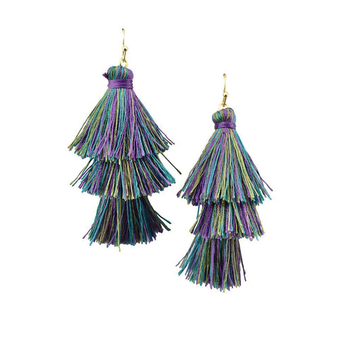 Three Layer Tassel Earrings, 2-1/4-Inch