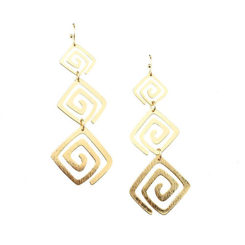 Tier Greek Motif Earrings, 2-1/2-Inch