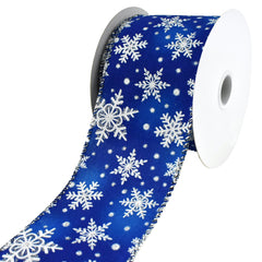 Christmas Snowflakes Satin Wired Ribbon, 10-yard