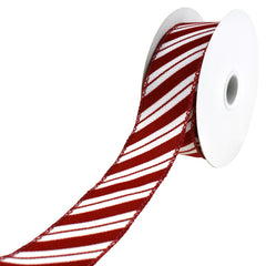 Flocked Candy Cane Stripes Wired Ribbon, 1-1/2-Inch, 10-Yard - Red