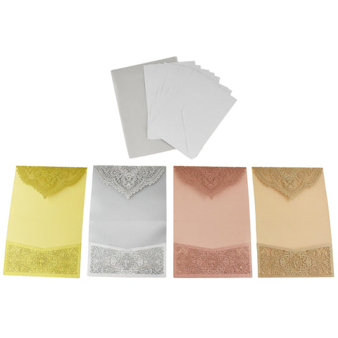 Lace Envelope Accent Laser Cut Blank Invitation, 10-Inch x 7-Inch