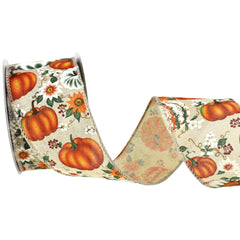 Pumpkins and Fall Harvest Flowers Wired Ribbon, 2-1/2-Inch, 10-Yard