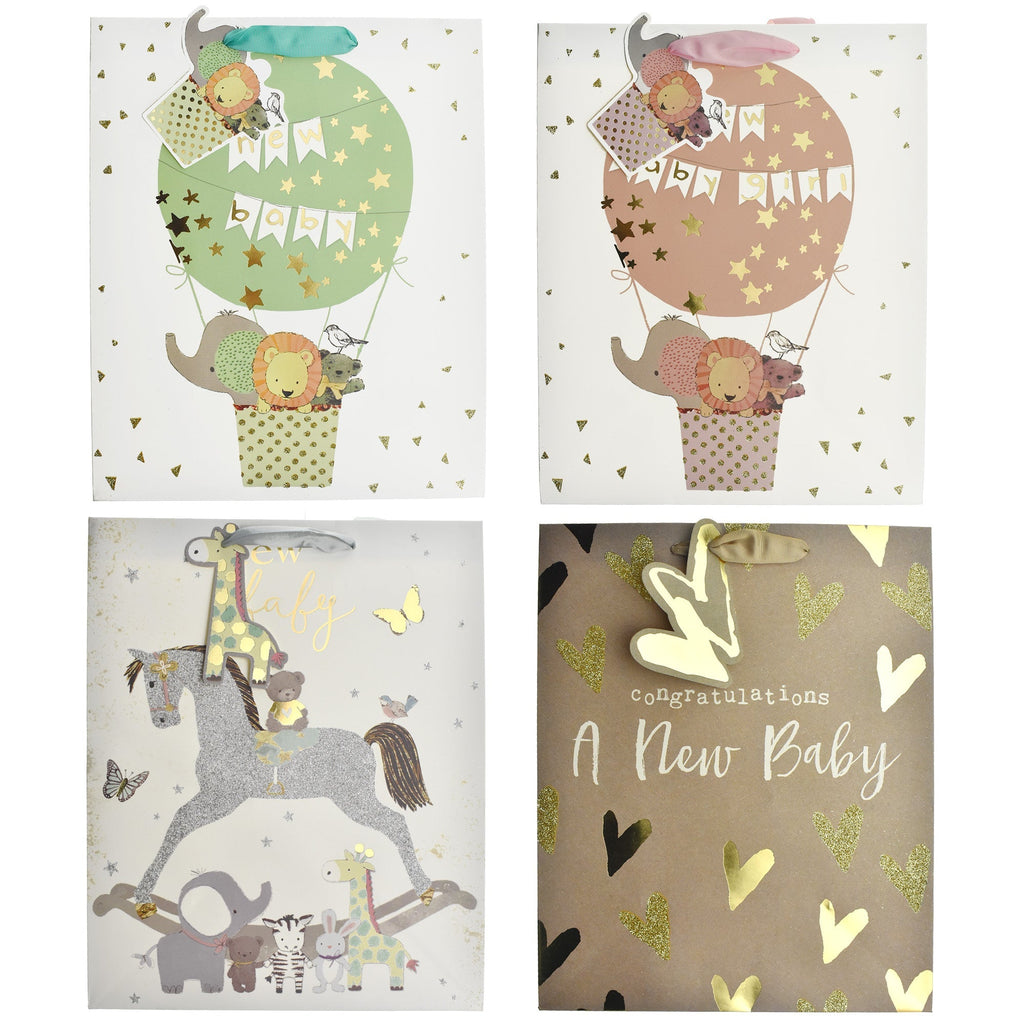 Baby Shower Flying Animals Gift Bags, 12-3/4-Inch, 4-Piece