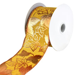 Embossed Metallic Autumn Leaves Wired Ribbon, 2-1/2-inch, 10-yard