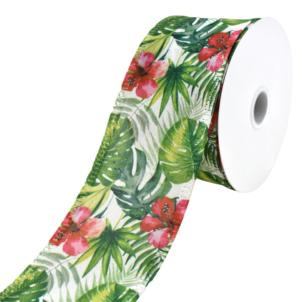 Exotic Tropical Plants and Hibiscus Wired Ribbon, 2-3/4-Inch, 16-1/2-Yard