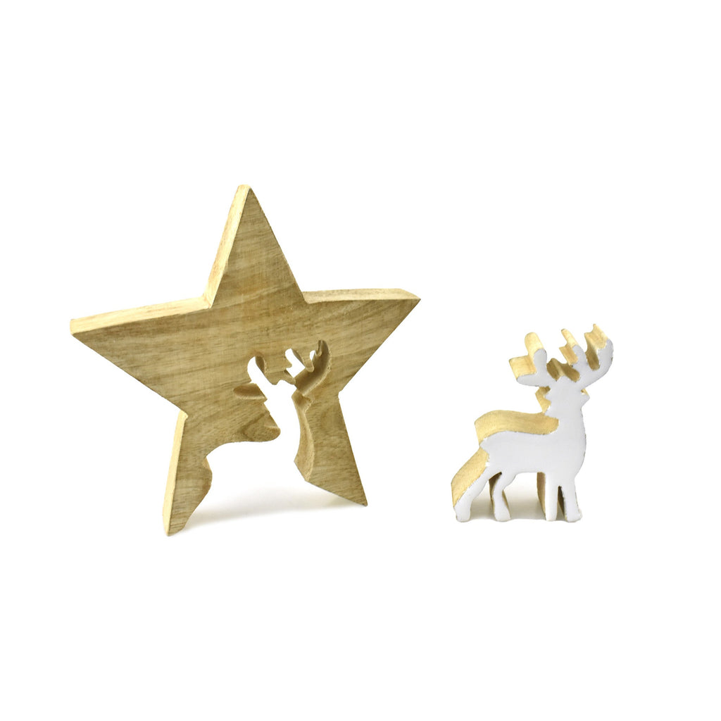 Wooden Star and Reindeer Puzzle, 6-1/4-Inch