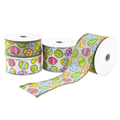 Printed Dash Outline Easter Eggs Wired Ribbon, 10-yard