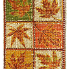 Autumn Leaves Quilt Boxes Faux Linen Wired Ribbon, 2-1/2-inch, 10-yard