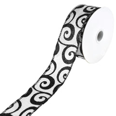 Halloween Glitter Swirls Wired Ribbon, 10-Yard