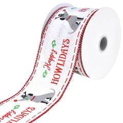 Christmas Happy Howlidays Dogs Faux Linen Wired Ribbon, 10-yard