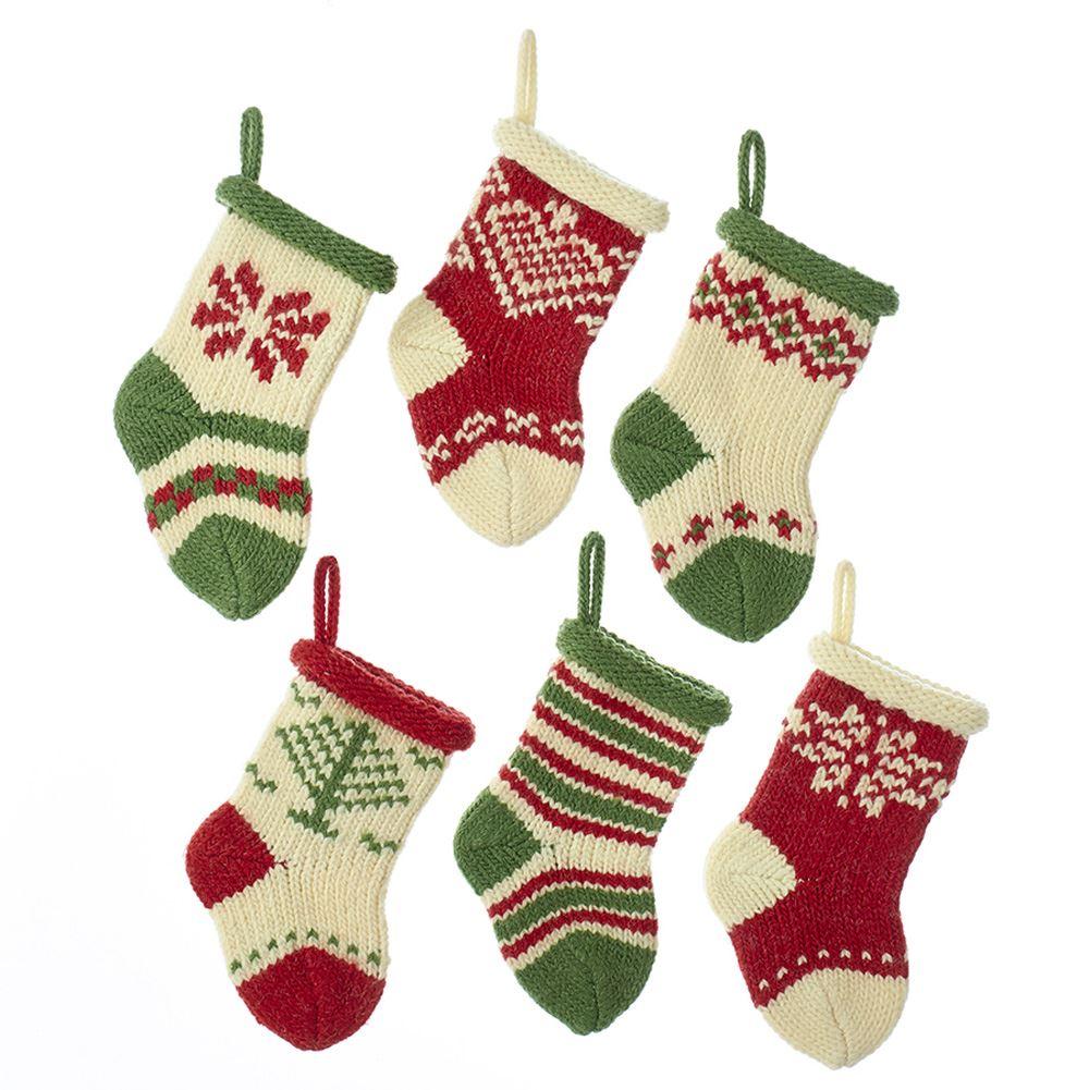 Knitted Polyester Mini Christmas Stockings, 5-1/2-Inch, 6-Piece
