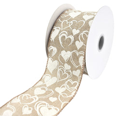 Valentine's Glittered Hearts Faux Linen Wired Ribbon, 2-1/2-inch, 10-yard