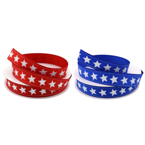 Patriotic Stars Dotted Edge Grosgrain Ribbon, 5/8-inch, 10-yard