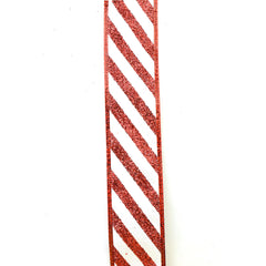Christmas Glitter Holiday Stripes Wired Ribbon, 1-1/2-Inch, 10-Yard - Red/White
