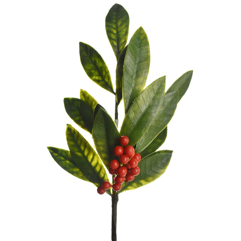 Artificial Bay Leaves and Berries Pick, 16-Inch