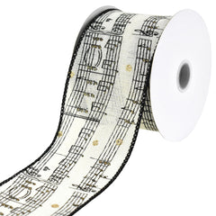 Music Sheet Notes Faux Linen Wired Ribbon, 10-yard