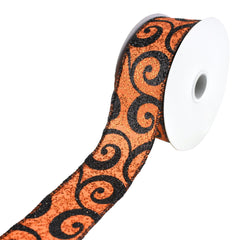 Halloween Glitter Swirls Wired Ribbon, 10-Yard