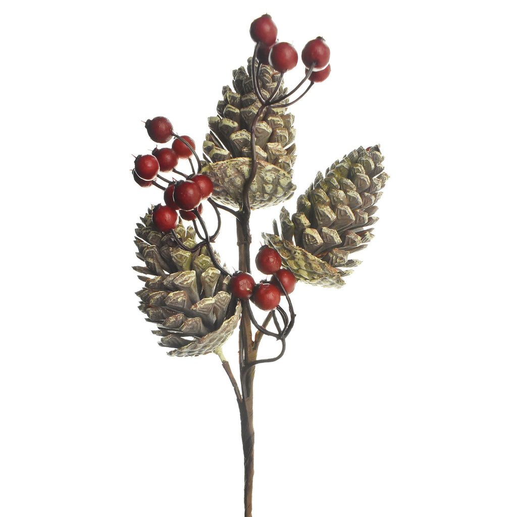 Artificial Berries and Pine Cones Pick, 13-Inch