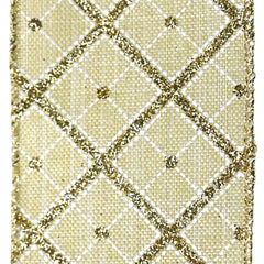 Glittered Diamond Lattice Faux Linen Wired Ribbon, 2-1/2-inch, 10-yard