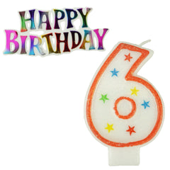 Glitter Number Candles and Happy Birthday Sign, 3-3/8-inch, 2-piece