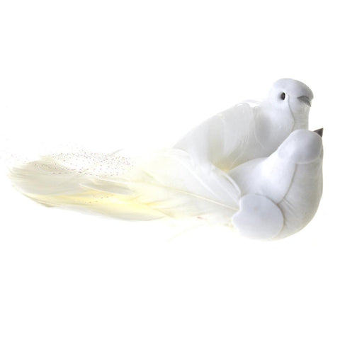 Sparkle Tailed Dove Couple Decoration Favor, White, 5-Inch