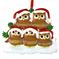Cute Owl Family of Five Christmas Ornament, 3-1/2-Inch