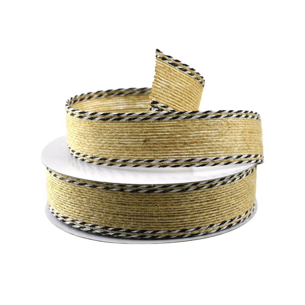 Burlap Striped Edge Decorative Ribbon, 7/8-Inch, 10-Yard