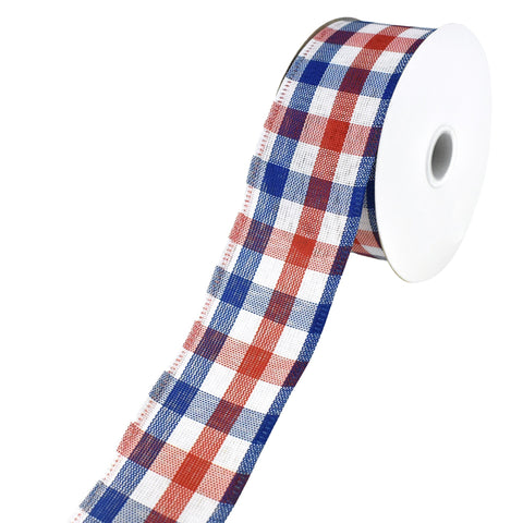 Checkered Americana Plaid Wired Ribbon, 10-yard