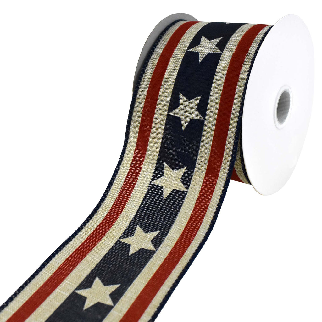 Stars and Stripes Faux Linen Wired Ribbon, 2-1/2-Inch, 10-Yard