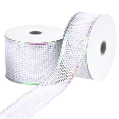 Christmas Glittered Net Metallic Edge Wired Ribbon, 10-yard