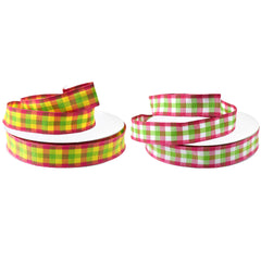 Fuchsia/Green Classica Checks Wired Ribbon, 5/8-inch, 10-yard