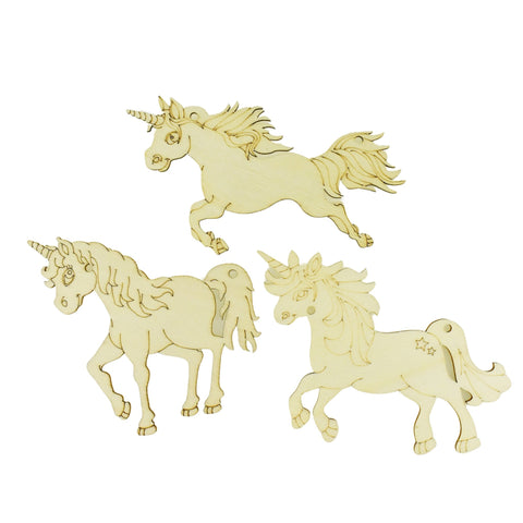 Laser-cut Wooden Unicorn, 4-Inch, 3-Piece