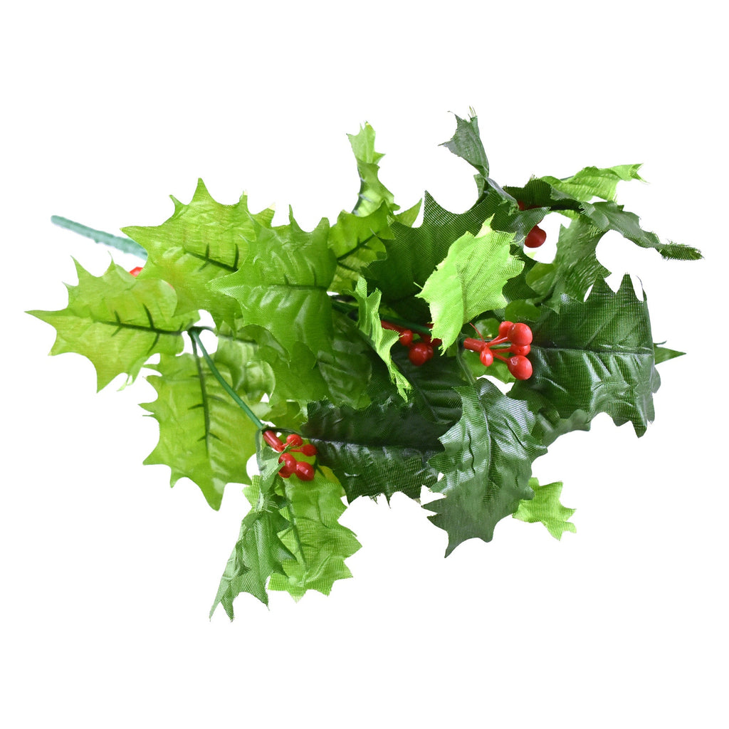 Christmas Polyester Holly Bush and Berries Pick, 12-inch