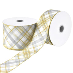 Earth Tones Diagonal Plaid Wired Ribbon, 10-yard