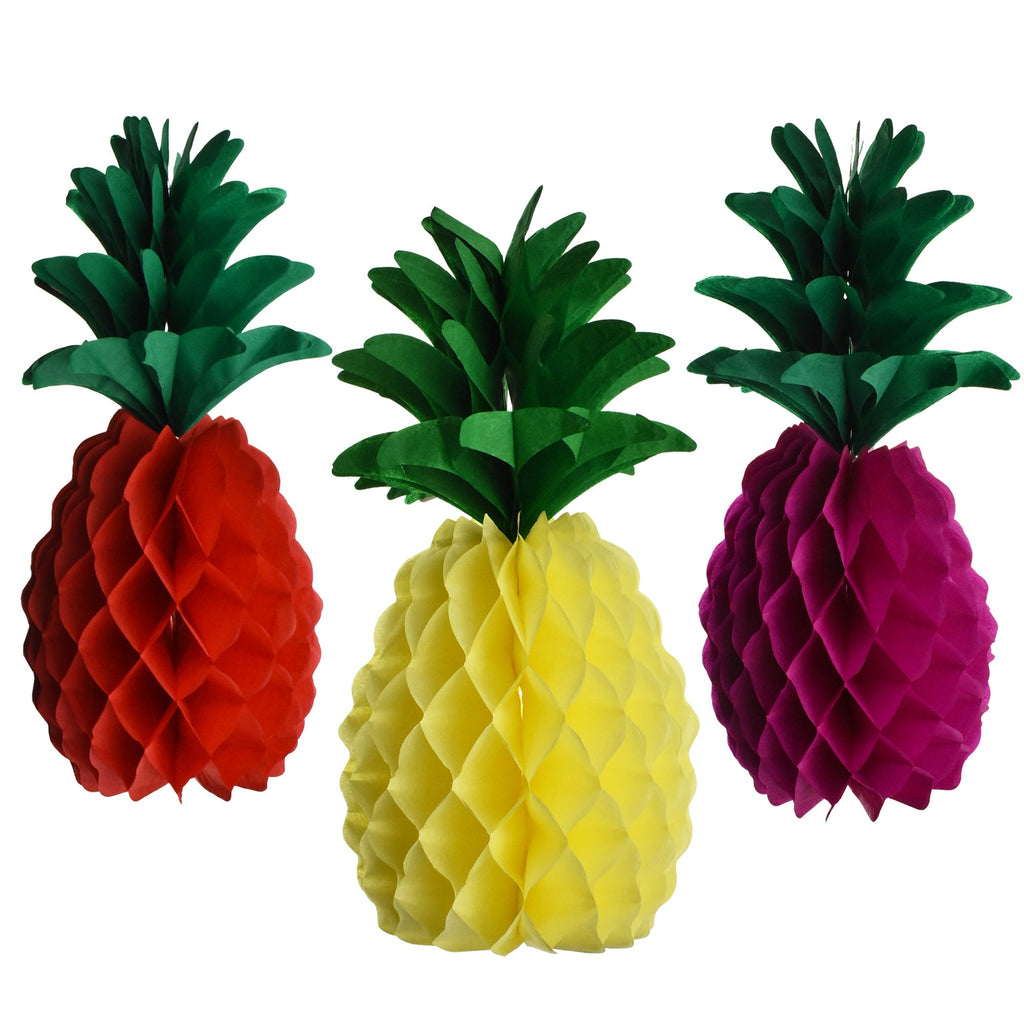Honeycomb Pineapples Party Decor, 12-Inch, 3-Piece